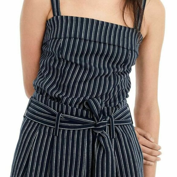 J.crew Point Sur Freddie Linen Turnover Navy Blue & White Striped Bow Tie Top 00 - Picture 12 of 13